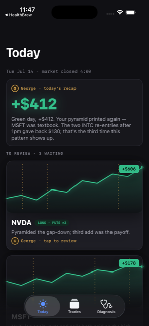 Today tab — George's evening recap